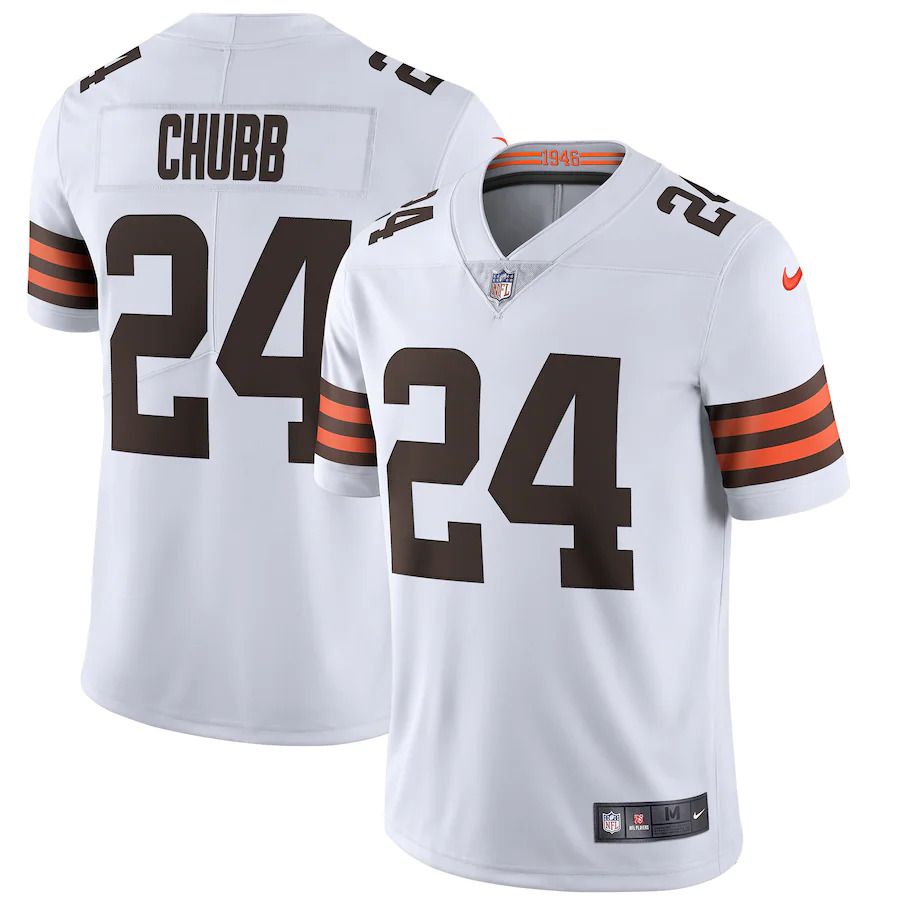 Men Cleveland Browns #24 Nick Chubb Nike White Vapor Limited NFL Jersey